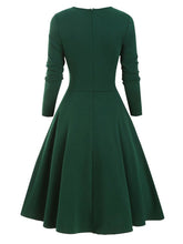 Load image into Gallery viewer, 1950S Bow Heart Collar Plaid Long Sleeve Swing Dress