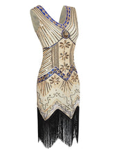 Load image into Gallery viewer, Champagne 1920s Sequined Flapper Dress