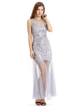 Load image into Gallery viewer, Gery 1920s V Neck Sequined Flapper Dress