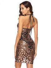 Load image into Gallery viewer, Sequin Halter Backless Party Prom Dress