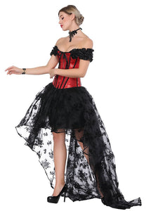 Gothic Costume Halloween Red Strapless Asymmetrical Skirt And Corset