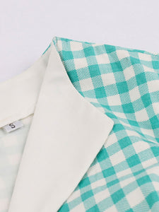 Printed V Neck Green Plaid Vintage Dress