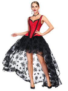 Halloween Costume Gothic Red Vintage Corset Top High Low Skirt For Women