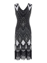 Load image into Gallery viewer, 4 Colors 1920s V Neck Sequined Flapper Dress
