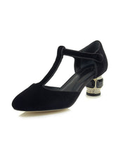 Load image into Gallery viewer, Velvet Rhinestone Chunky Heel  Vinatge Shoes