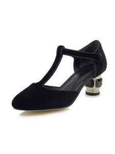 Velvet Rhinestone Chunky Heel  Vinatge Shoes