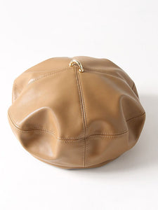 Women Faux Leather Beret Beanie Hat Cap