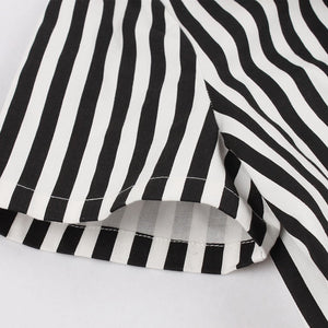 With Pocket Bow Stripe Black 50S Dress