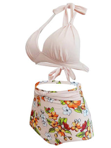 Sexy Classical Vintage Style Solid Background With Floral Two Pieces Bikini Sets