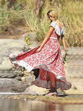 Load image into Gallery viewer, Women&#39;s Summer Boho Dress Floral Printed V Elastic Band Collar Beach Maxi Dress