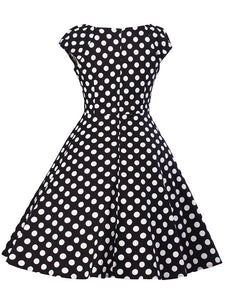 Sweet Consice A Line Solid Color Dots Vintage Dress