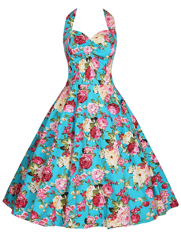 Sweet Floral Cotton 50s Flapper Dress
