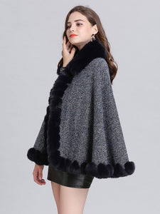 Poncho Knitwear Women Oversized Sweater Faux Fur Coat Shawl Collar Sweaters 