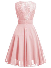 Load image into Gallery viewer, A Line Lace Crewneck Sleeve Less Vintage Dress