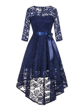Load image into Gallery viewer, Lace O Neck 3/4 Length Sleeve High Low Hem Vintage Dress