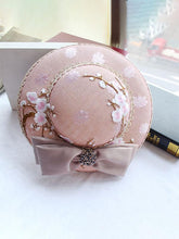 Load image into Gallery viewer, Pink Plum Embroidery Flower And Bow Rhinestone Decoration 1950S Hat 