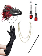 Load image into Gallery viewer, Wine Red 1920s Sequined Gatsby Flapper Dress Set