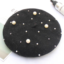 Load image into Gallery viewer, Women Pearl Stars Wool Felt Beret Hat Cap