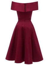 Load image into Gallery viewer, Navy 1950s Off Shoulder Swing Dress