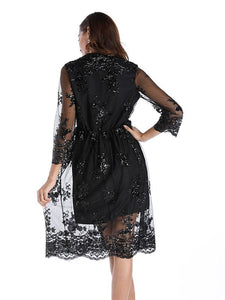 Deep V Sequin  Half Sleeve Party Dress