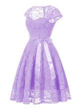 Load image into Gallery viewer, Lace Queen Anne Collar Cap Sleeve Vintage Dress