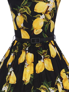 Sweet Lemon Printed Cotton 50s Flapper Dress