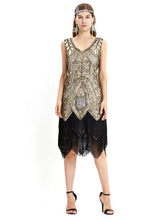 Load image into Gallery viewer, Wine Red 1920s V Neck Sequined Fringed Flapper Dres