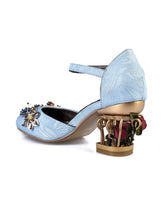 Load image into Gallery viewer, Luxury Womens Sheepskin Pointed Toe Flowers Rhinestones Mary Jane Vintage Pumps