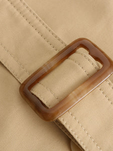 Women's Trench Coat Going out Fall Winter Turndown Collar Button Waisted Solid Color Long Coat