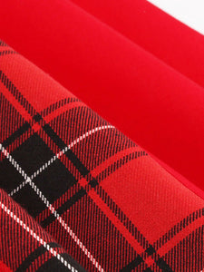 Plaid Square Neck Slim Fit Vintage Dress