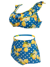 Load image into Gallery viewer, Floral Retro Style Slide Pleated Two Pieces Bikini Sets