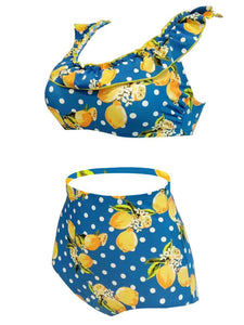 Floral Retro Style Slide Pleated Two Pieces Bikini Sets