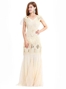 Green 1920s V Neck Sequined Long Flapper Dress