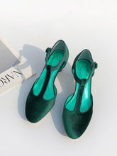 Load image into Gallery viewer, Velvet Rhinestone Chunky Heel  Vinatge Shoes