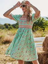 Load image into Gallery viewer, Women&#39;s Green Floral Boho Dress Short Ruffle Sleeve Square Neck Beach Dress