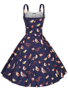 Sweet Birds Printed Cotton 50s Flapper Dress