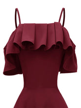 Load image into Gallery viewer, Navy 1950s Spaghetti Strap Ruffles Vintage Dress