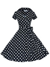 Load image into Gallery viewer, Elegant High Waist V Neck Short Sleeve Dots Vintage Dress