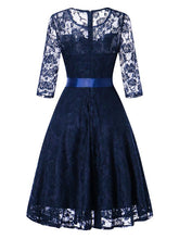 Load image into Gallery viewer, Elegant Lace Semi Sheer Crewneck A Line Vintage Dress
