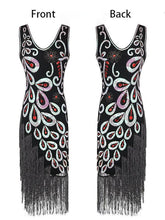 Load image into Gallery viewer, 3 Colors 1920s Peacock Sequined Flapper Dress