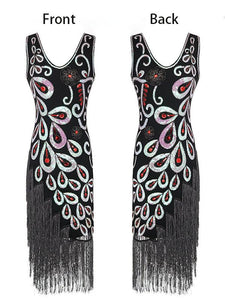 3 Colors 1920s Peacock Sequined Flapper Dress