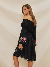 Load image into Gallery viewer, Women&#39;s Boho Dress Black Off Shoulder Floral Embroidered Dress