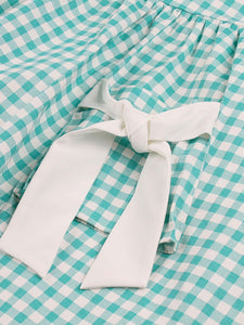 Printed V Neck Green Plaid Vintage Dress