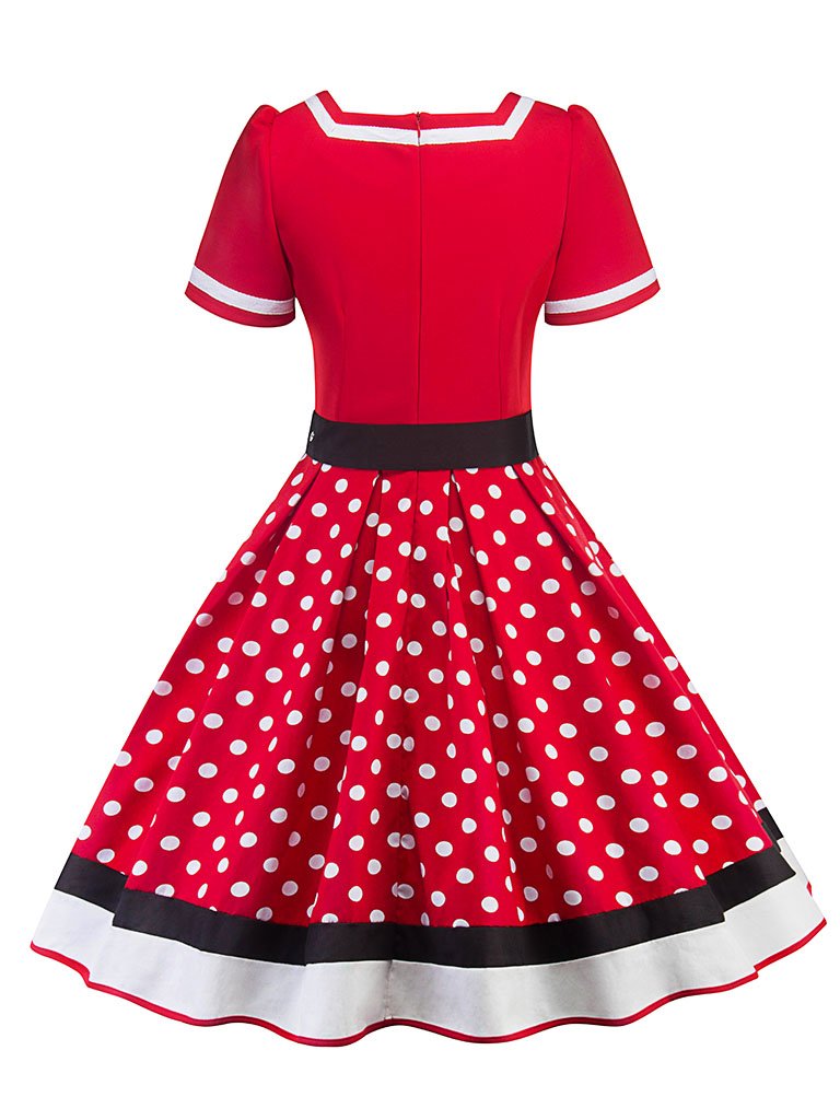 a line retro dress Plus Size Polka Dots Dresses Retro Vintage 1950s Cocktail Dress Vintage Dress Fall Spring & Summer Christmas Dress Flare Dress Women's Adults' Costume