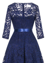 Load image into Gallery viewer, Lace O Neck 3/4 Length Sleeve High Low Hem Vintage Dress