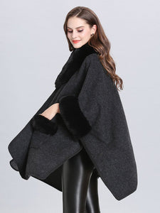 Poncho Knitwear Women Faux Fur Coat Shawl Collar Sweaters