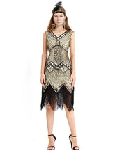 Load image into Gallery viewer, Black Silver 1920s V Neck Sequined Flapper Dres