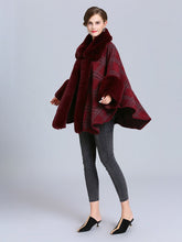 Load image into Gallery viewer, Plaid Women Poncho Sweater Faux Fur Coat Shawl Collar