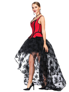 Halloween Costume Gothic Red Vintage Corset Top High Low Skirt For Women