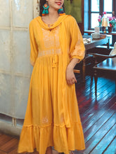 Load image into Gallery viewer, Jolly Vintage 2 Pieces Bohemian Hooded Embroidered Floral 3/4 Sleeve Boho Dress